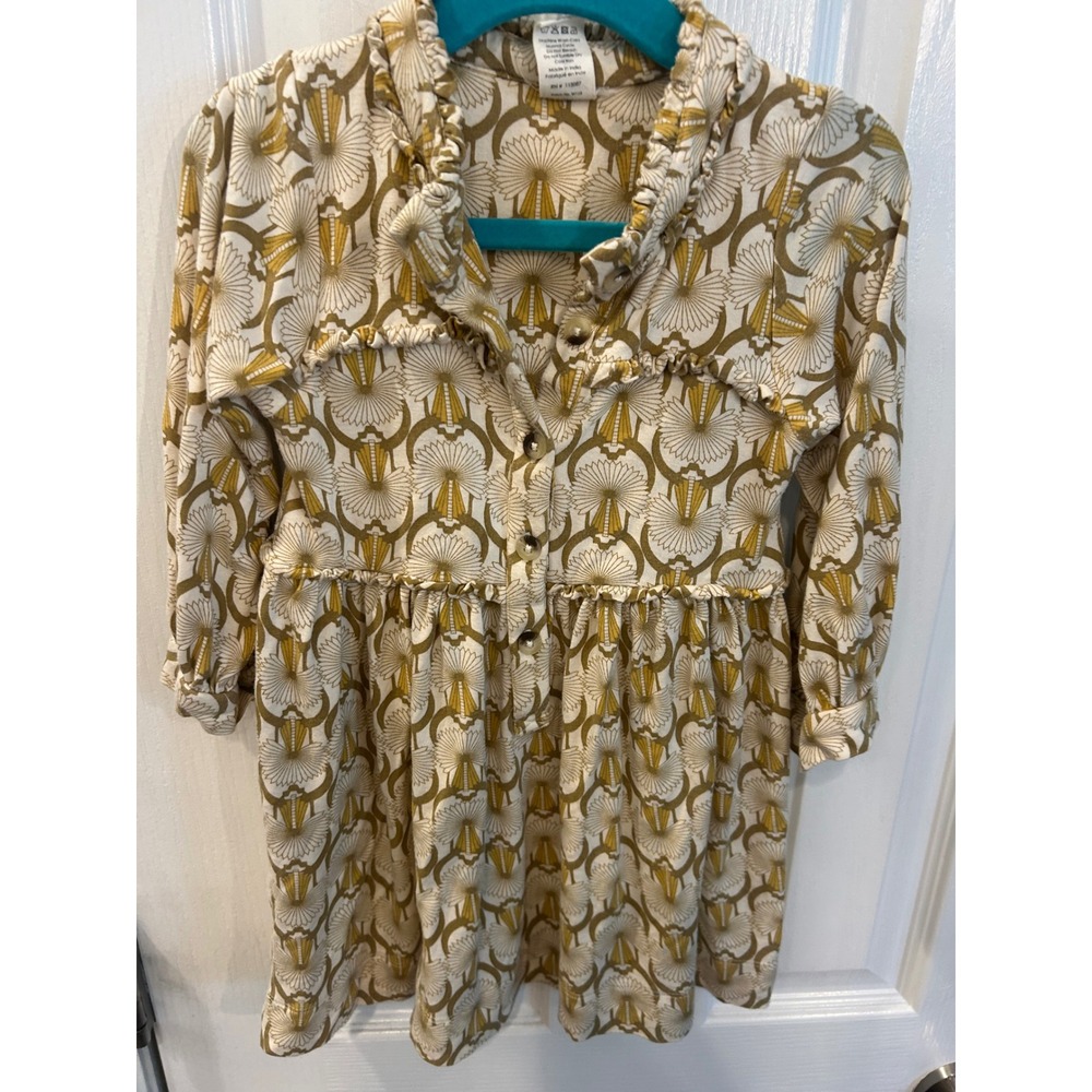Kate Quinn Dress Yellow Art Deco Fan Ruffle Bamboo Viscose Kids 2T Toddler